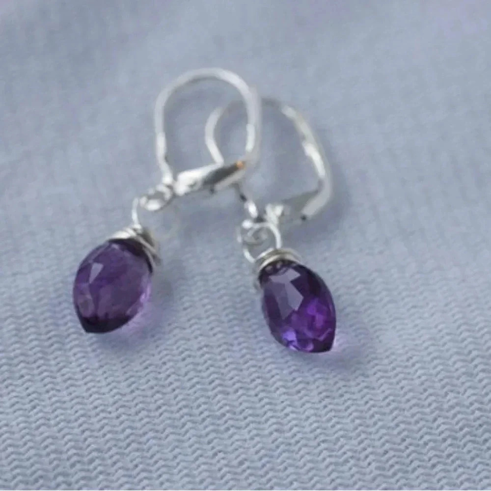 Amethyst Gemstone Earrings,February Birthstone, Purple Earrings